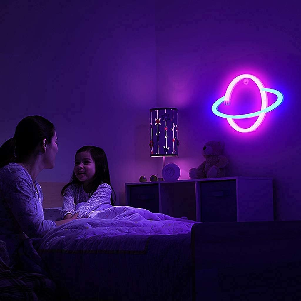 Lumoonosity Saturn LED Neon Light - Decorative Accent Piece for Gaming Room and Content Creation Backdrop, Planet Wall Sign with Adhesive Mount