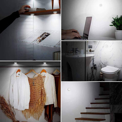LUXMOM Stick On Puck Lights – Small Round LED Night Light for Modern Kitchen and Bathroom, Neutral White Finish