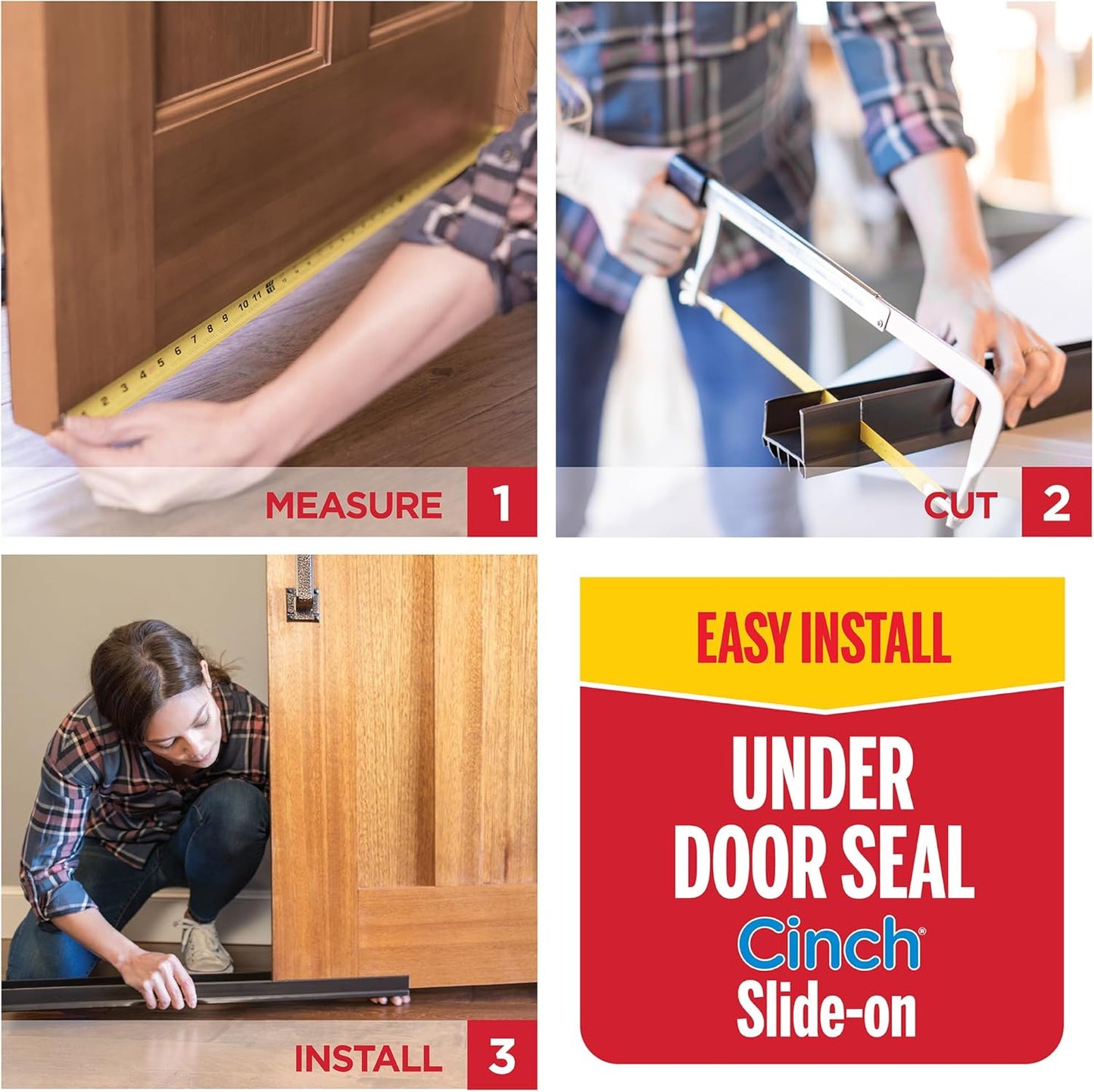 M-D Building Products Vinyl Cinch® U-Shape Door Bottom Seal with No Nails or Adhesive Required, Family-Friendly Door Seal for 36 Inch Doors