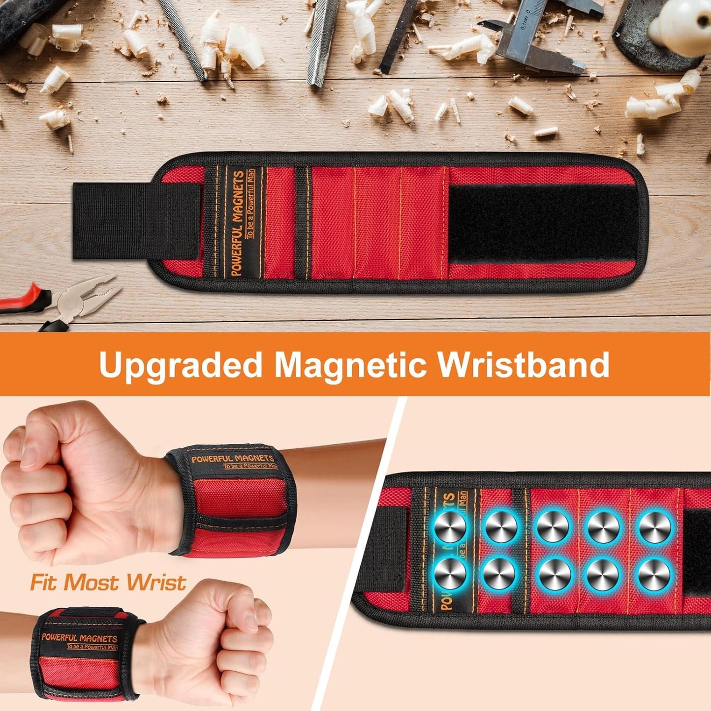 Magnetic Wristband 1680D Ballistic Polyester – Third Hand for PC Maintenance, Auto Repair & Light Fixture Changes