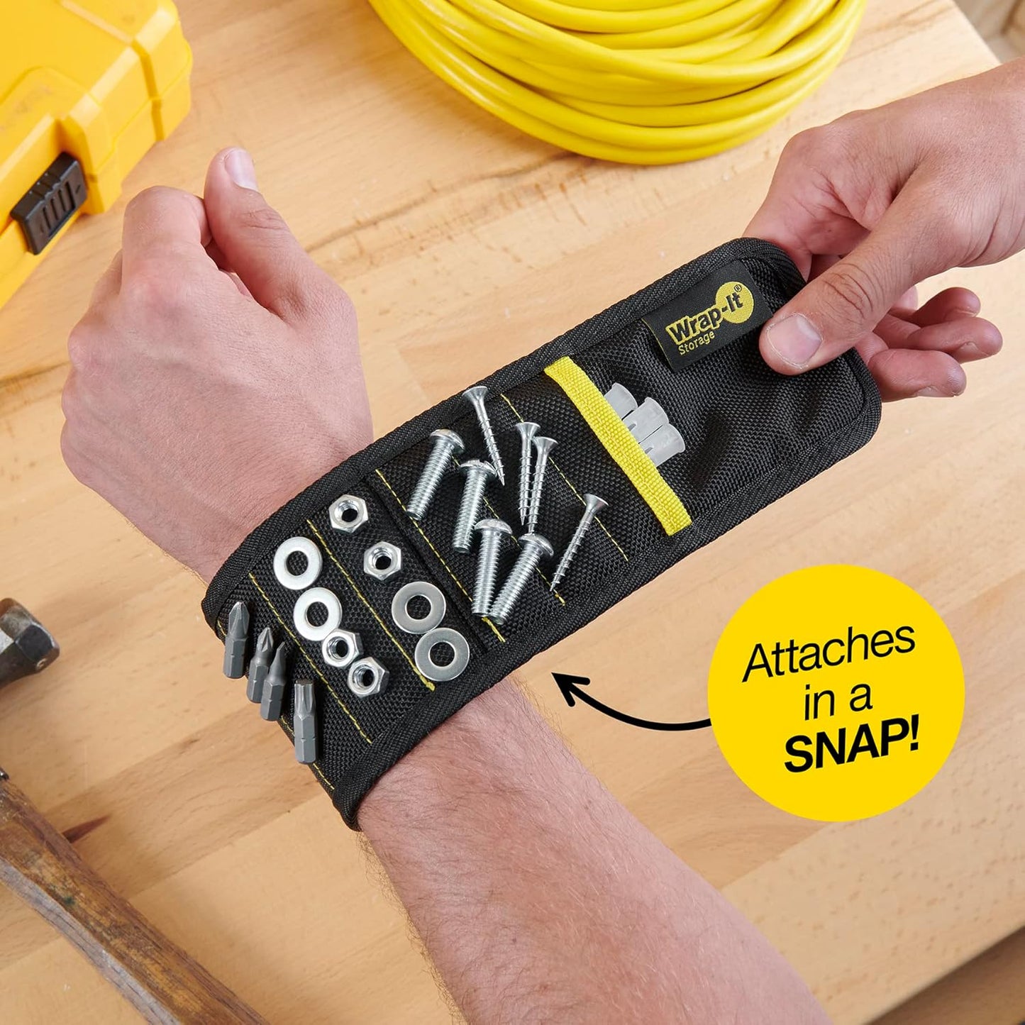 MagSnap Magnetic Wristband by Wrap-It Storage - Woodworking Assistant for Carpenters, Holds Nails While Framing and Drywall Work
