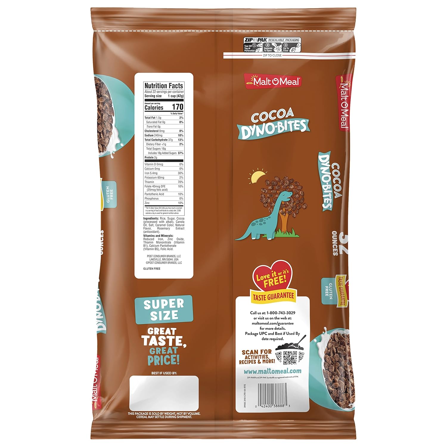 Malt-O-Meal Cocoa Dyno Bites® Real Cocoa Cereal – Late Night Treat in Lieu of Ice Cream, 32 oz