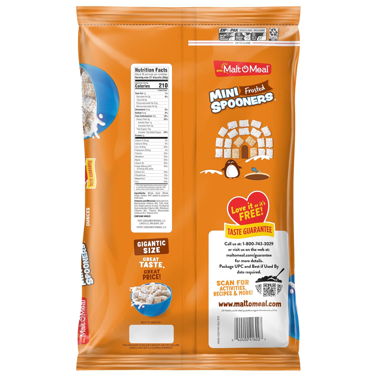 Malt-O-Meal Frosted Mini Spooners Shredded Wheat Cereal, 60 oz Family Size – Late-Night Study Snack for College Students Pulling Long Sessions
