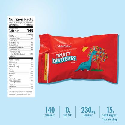 Malt-O-Meal Fruity Dyno Bites Cereal, Mindful Gluten Free Pantry Cereal for Clean Family Eating, 32 OZ Resealable Pouch
