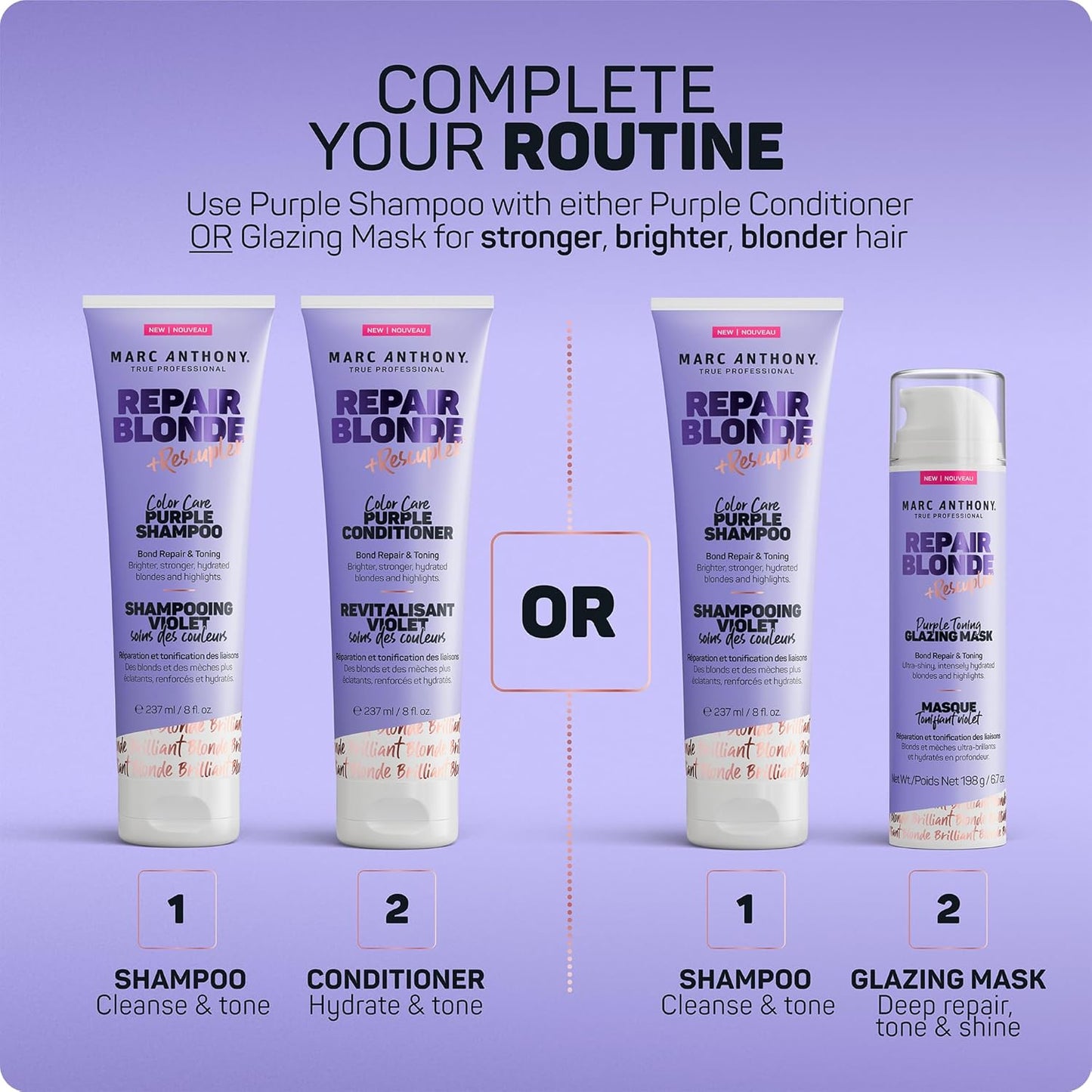 Marc Anthony Blonde Repair Purple Shampoo – Stress-Relieving Brass Neutralizing Wash for At-Home Hair Wellness Routine