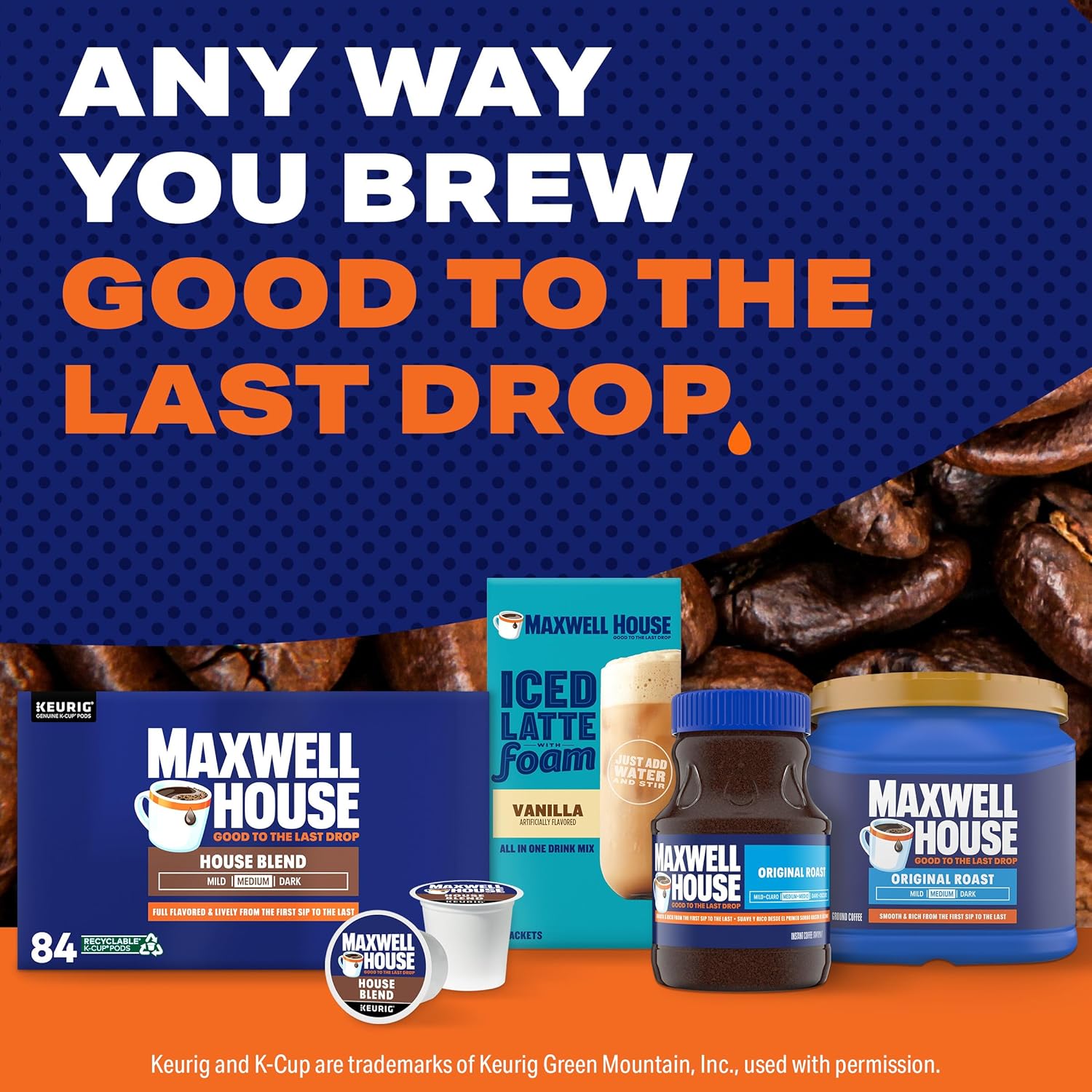 Maxwell House House Blend Medium Roast K-Cup Pods for Effortless Single-Serve Brewing, 84 ct