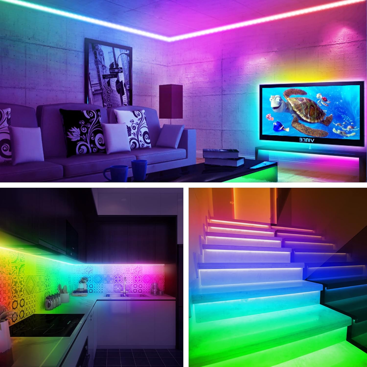 maylit ICRGB TV Light Strip – Minimalist Bedroom Setup with Hidden Wiring and App Control