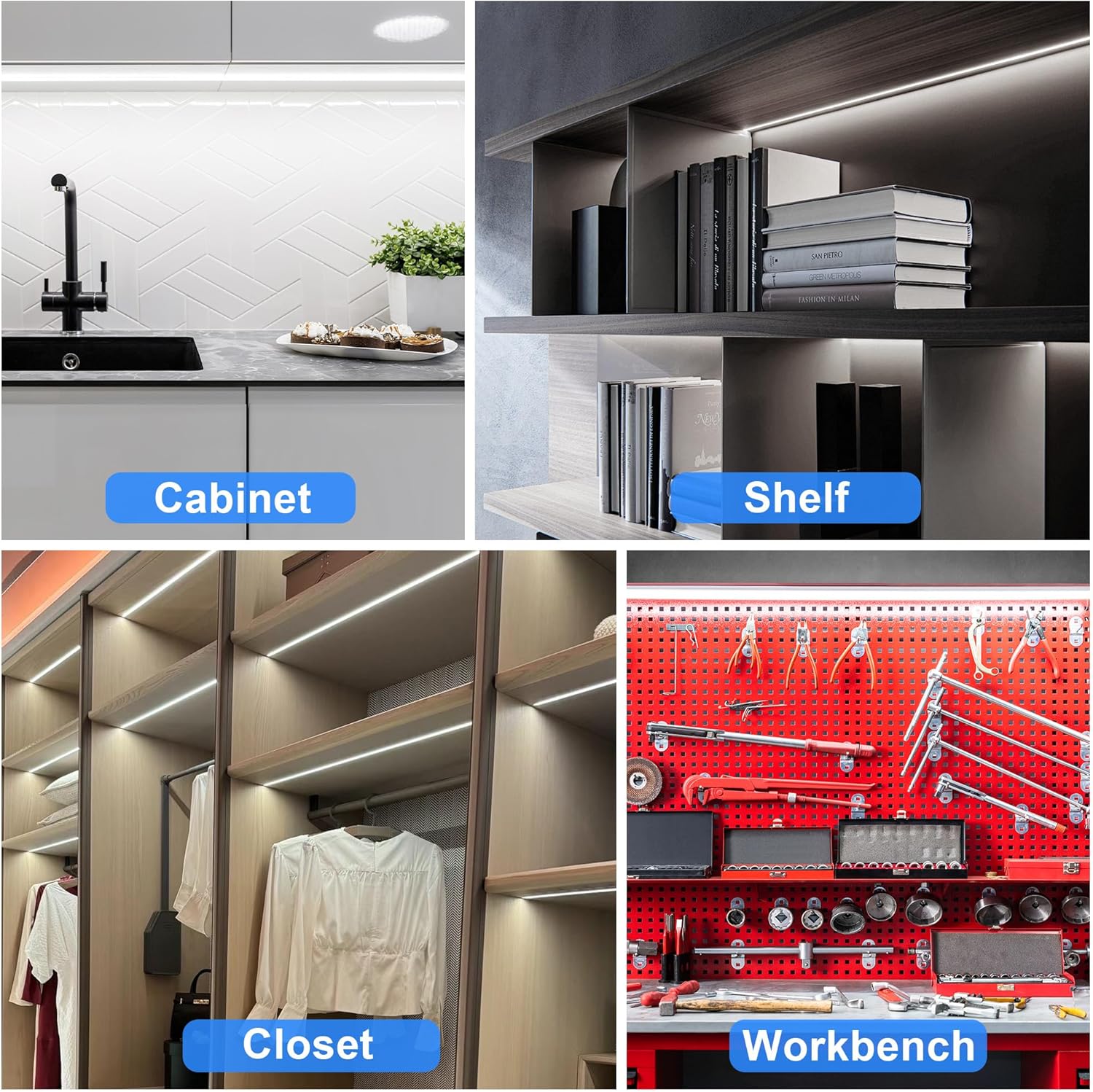 maylit Under Cabinet LED Bar 72in for Pantry and Display Shelves, Stylish Plug-in Strip Light to Highlight Home Interiors