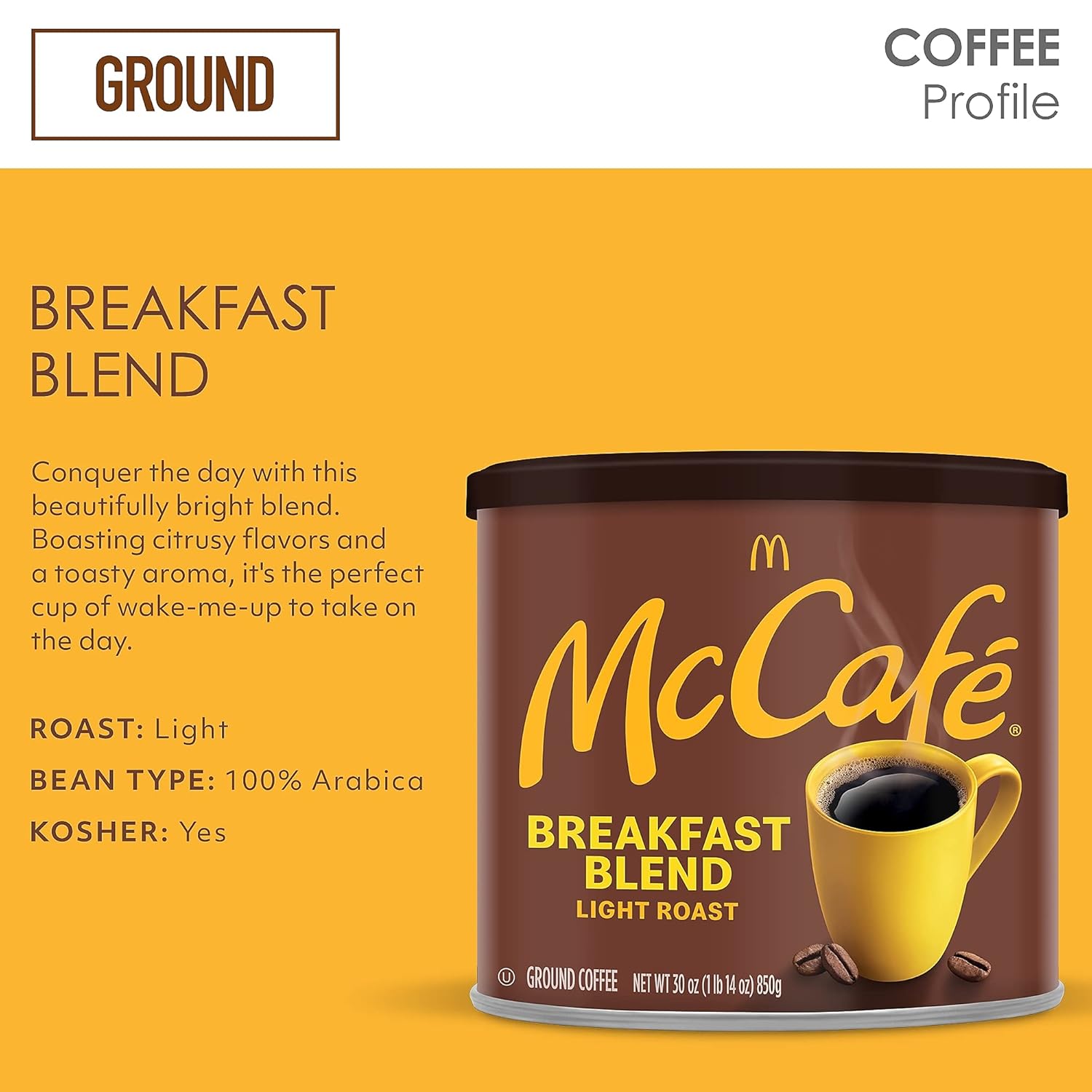 McCafe Breakfast Blend Light Roast Ground Coffee, 30 oz Canister – Easy Holiday Gift for Coworkers and Friends