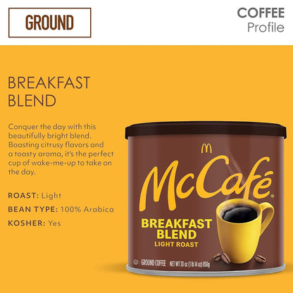 McCafe Breakfast Blend Light Roast Ground Coffee, 30 oz Canister – Easy Holiday Gift for Coworkers and Friends