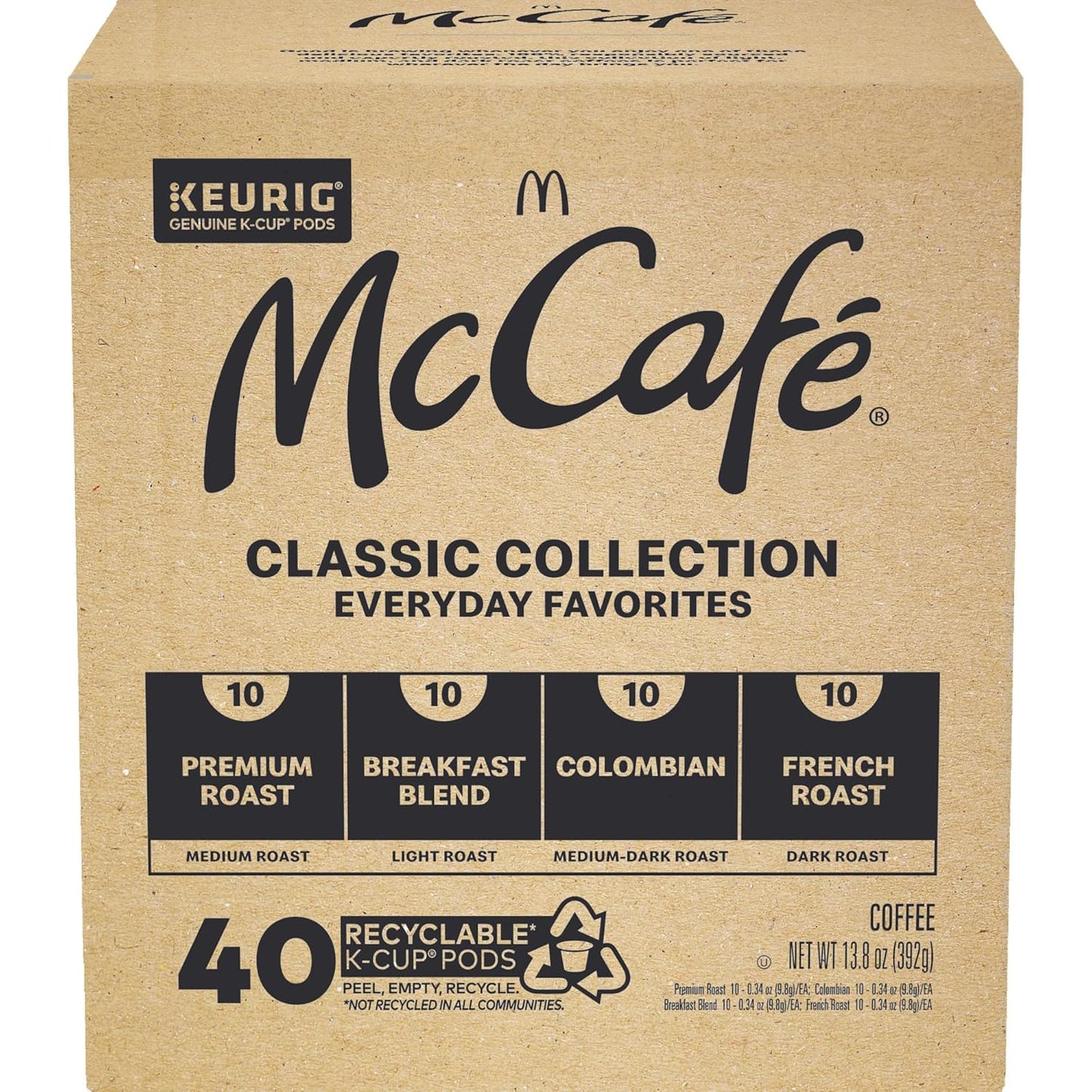 McCafe Classic Collection K-Cup Pods for Intentional Home Brewing, 40-Count Clean Single-Serve Coffee Variety