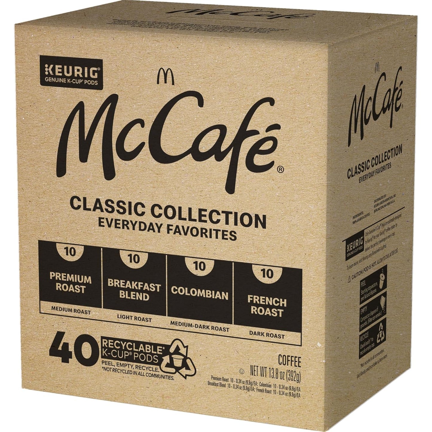 McCafe Classic Collection K-Cup Pods for Intentional Home Brewing, 40-Count Clean Single-Serve Coffee Variety