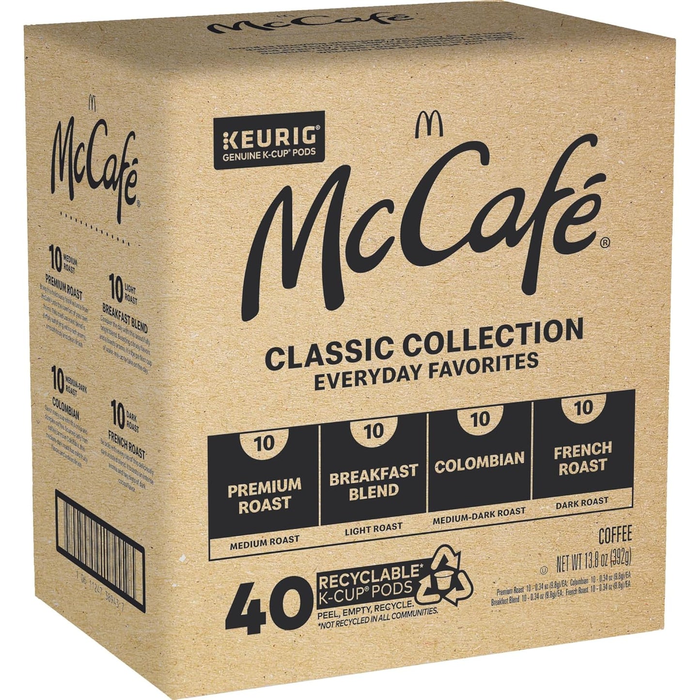 McCafe Classic Collection K-Cup Pods for Intentional Home Brewing, 40-Count Clean Single-Serve Coffee Variety