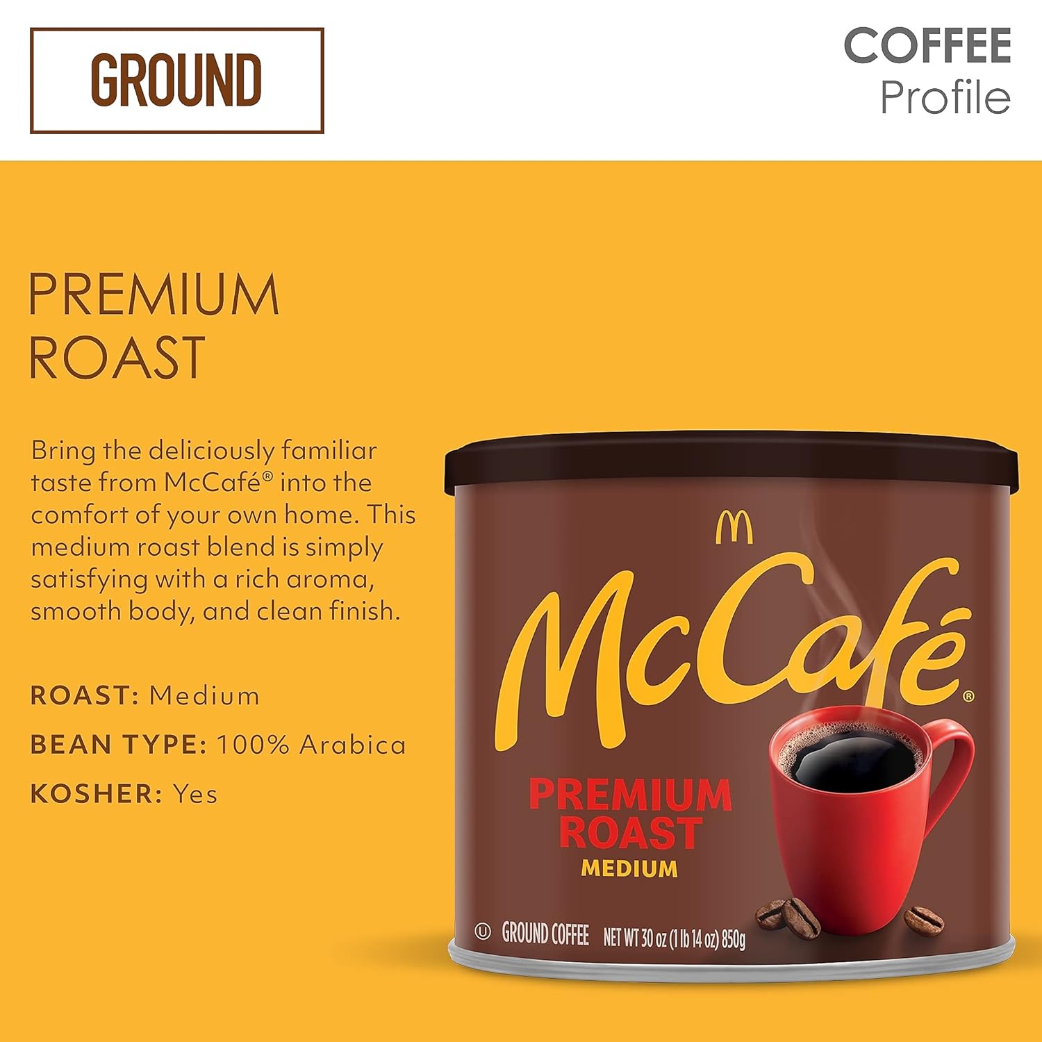 McCafe Premium Roast Medium Roast Ground Coffee 30 oz Canister – Holiday Gift for Coffee Lovers and McCafe Fans