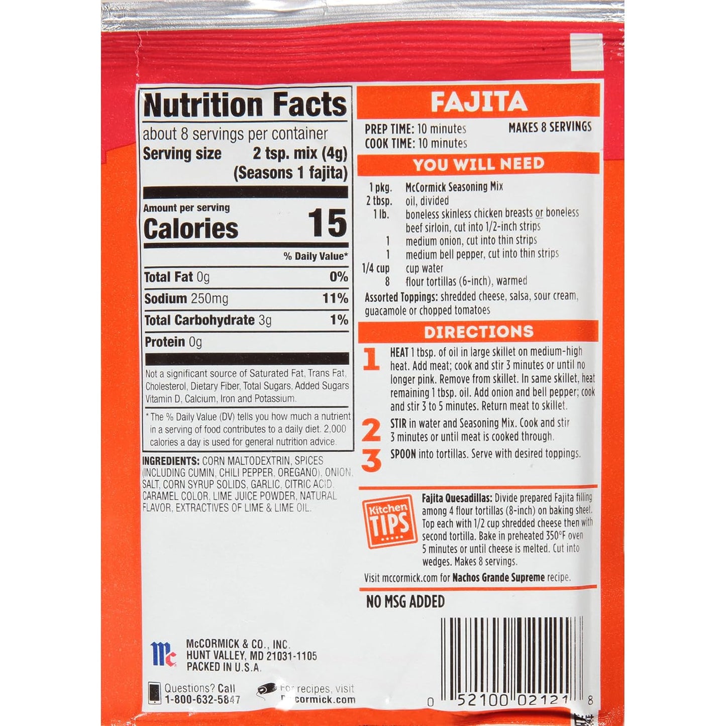 McCormick Fajita Seasoning Mix – Parent Approved Stovetop Dinner Packet for Kid Friendly Tex-Mex Meals