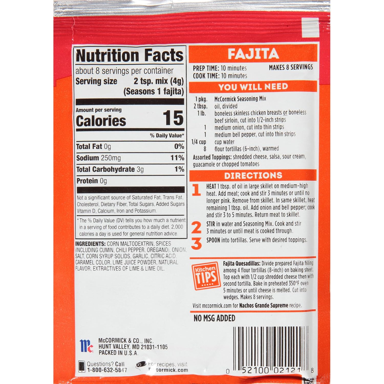 McCormick Fajita Seasoning Mix – Parent Approved Stovetop Dinner Packet for Kid Friendly Tex-Mex Meals