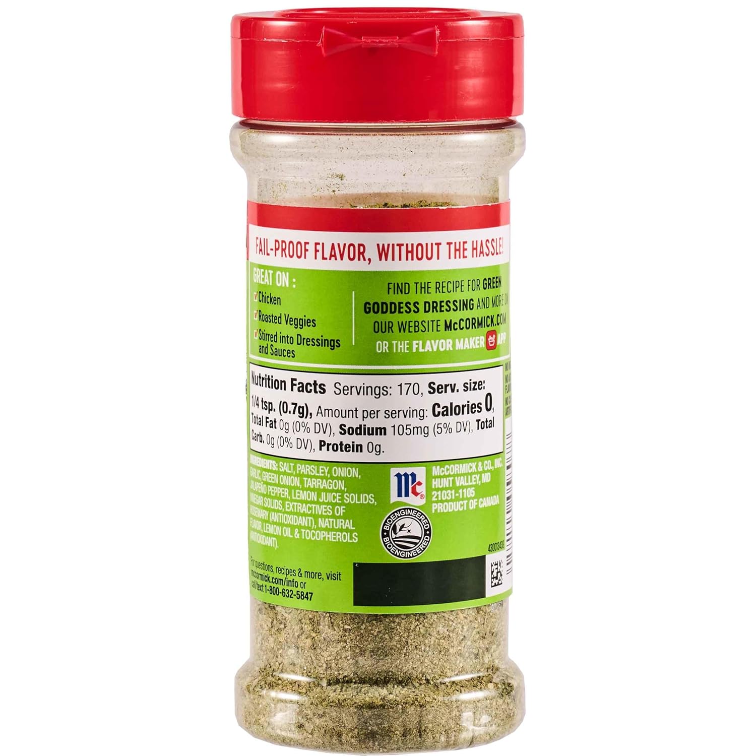 McCormick Perfect Pinch Green Goddess Seasoning – Streamlined Flip-Top Shaker for Effortless Minimalist Kitchens