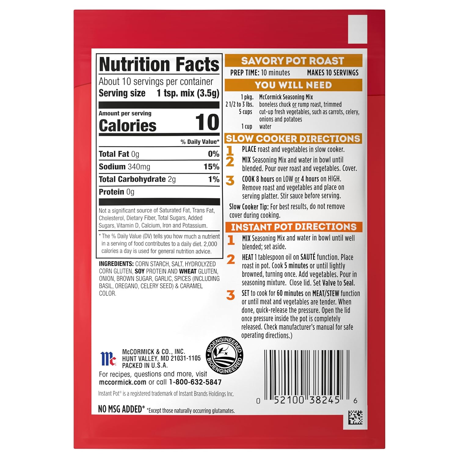 McCormick Pot Roast Mix – Easy Family Dinner Packet for Busy Parents and Kid-Approved Meals