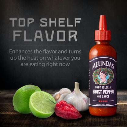 Melinda's Ghost Pepper Hot Sauce - Holiday Gift for Hot Sauce Collectors, Gourmet 1 Million Scoville Bhut Jolokia Sauce, 10oz
