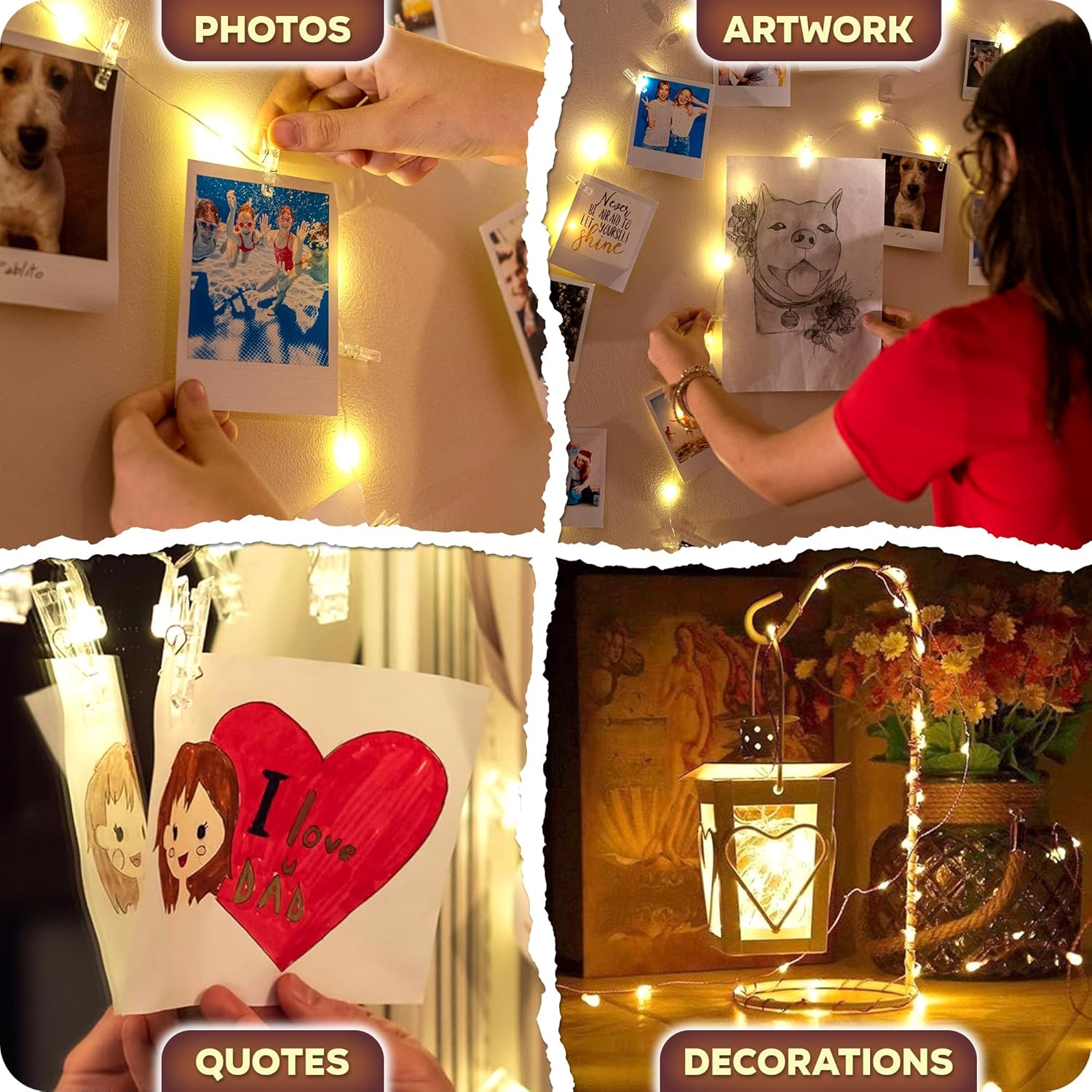 Mind-Glowing Photo Clips String Light - Dorm Room Aesthetic Upgrade, Copper Wire Fairy Lights with Photo Clips for Trendy Wall Display