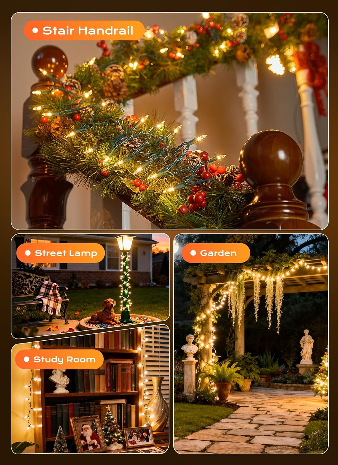 Minetom Clear Christmas Lights – Kids' Bedroom Decor, Pet-Friendly No Flame Holiday Glow