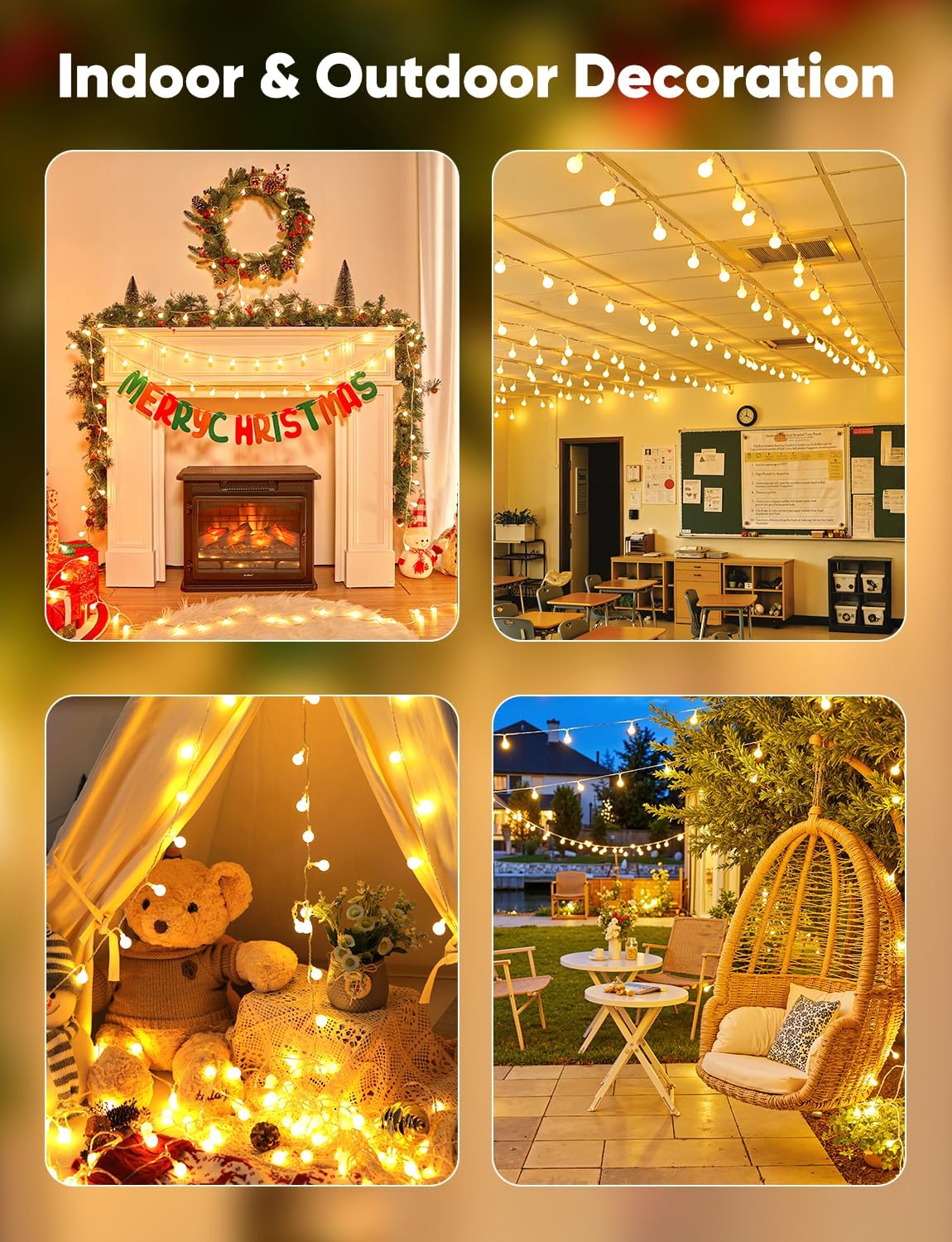 Minetom Globe String Lights – Child-Safe Playroom Mood Lighting with Auto Shutoff Timer, Shatterproof Plastic Globes Cool-Touch Plug-in Fairy Lights