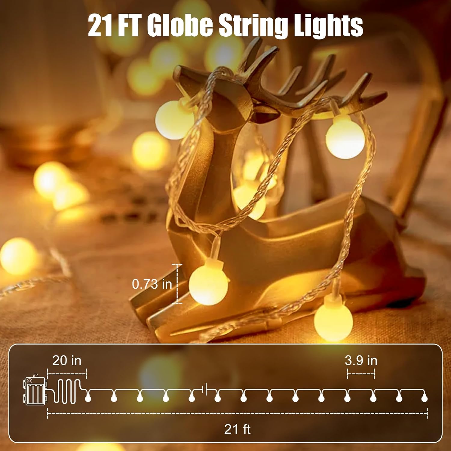 Minetom Minimalist Fairy Lights Cordless – 60 Soft White Globe LEDs for Intentional Living Spaces & Japandi Home Style