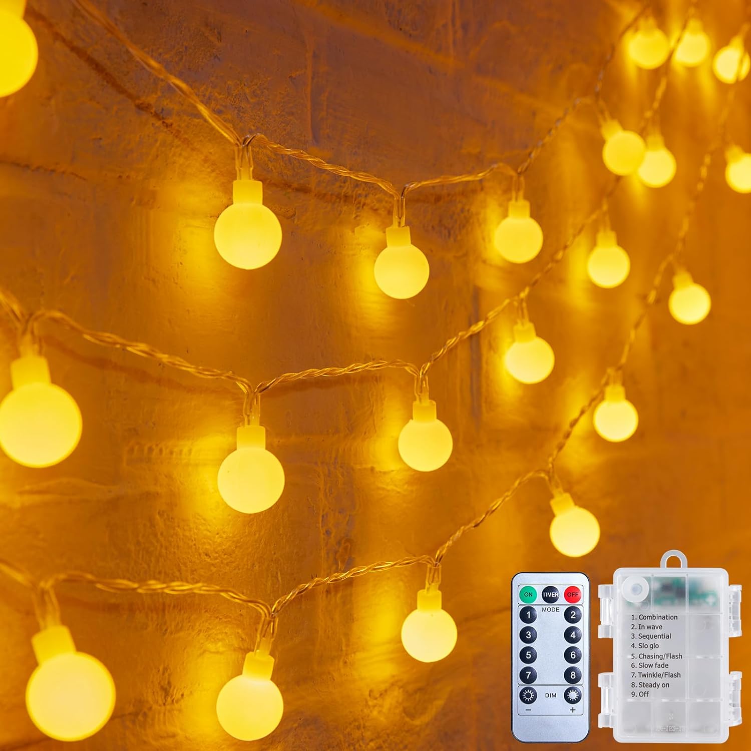 Minetom Minimalist Fairy Lights Cordless – 60 Soft White Globe LEDs for Intentional Living Spaces & Japandi Home Style