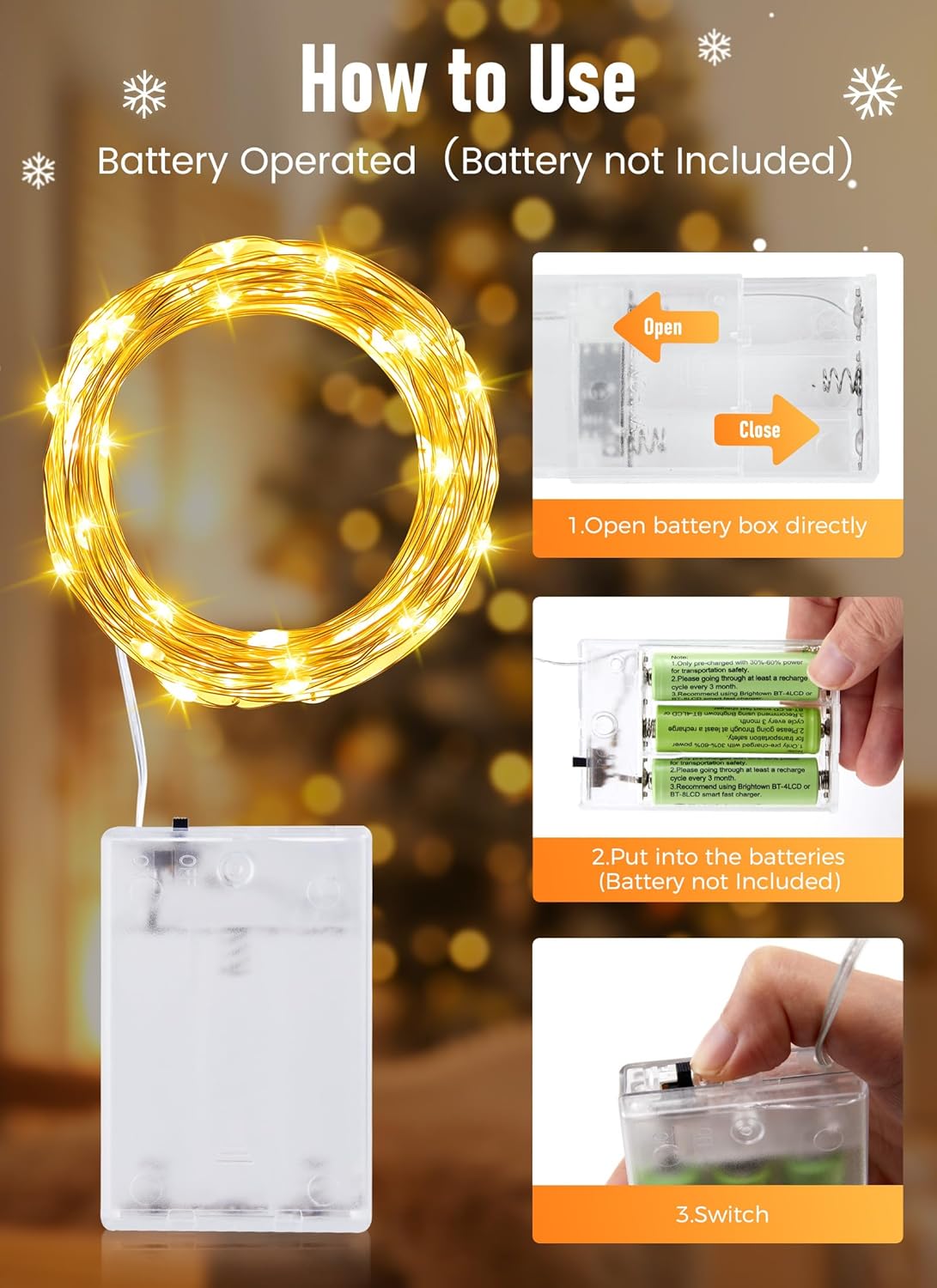 Minetom Smoke-Free String Lights – No Fire No Wax Battery Operated Alternative to Candles for Mantels & Nightstands