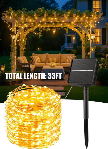 Minetom Solar Hanging Lights for Home, 33Ft 100 LED Dusk to Dawn Accent Lights for Window and Headboard Decor