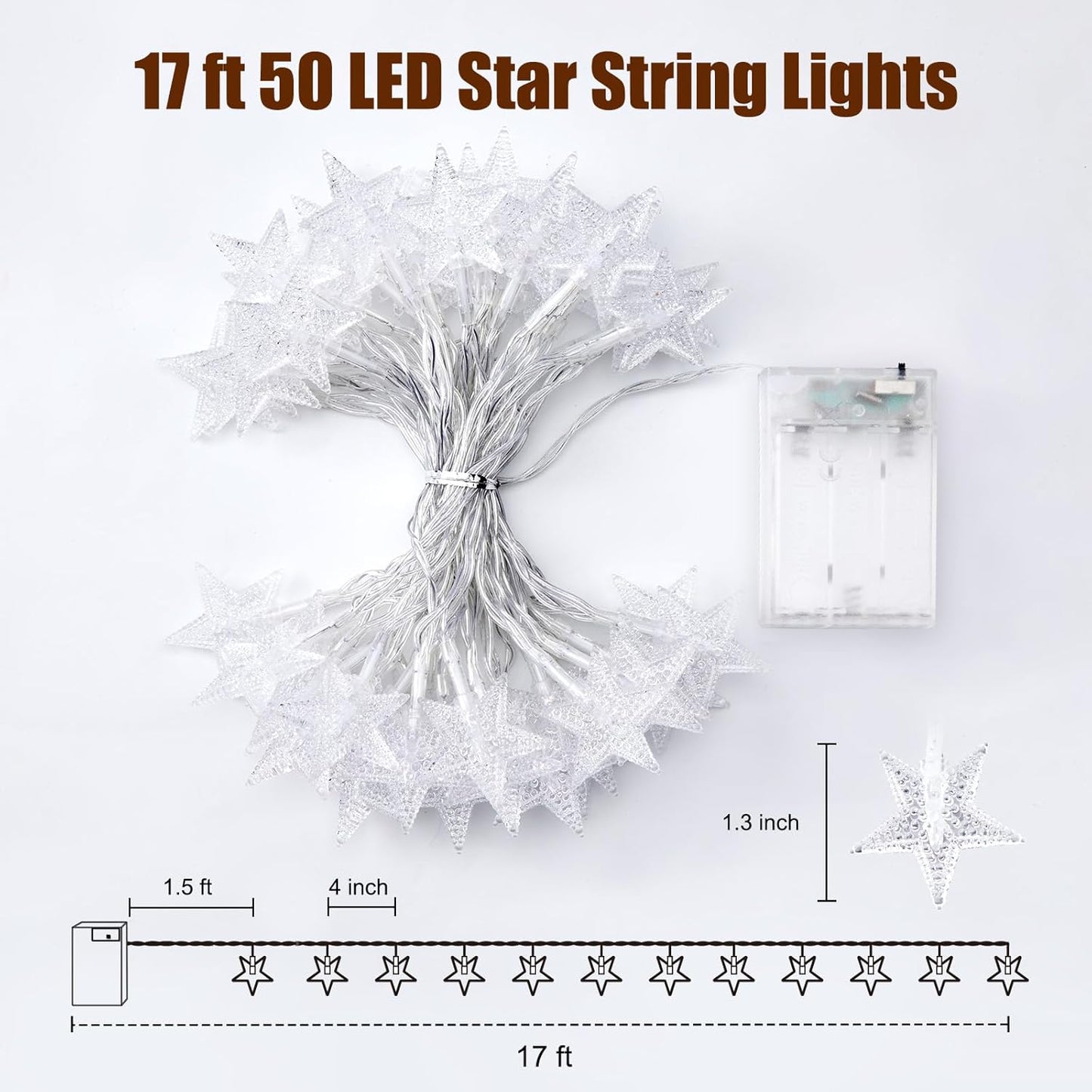 Minetom Star String Lights Battery Operated – Simple Set-and-Forget Timer Light for Intentional Home Styling