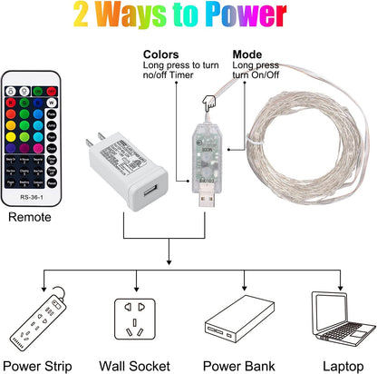 Minetom Starry String Lights - Uncluttered 33 ft 100 LED Neutral Tone Ambient Lighting, Flexible 4 Strand Silver Wire, Remote with Timer, UL Adapter Included