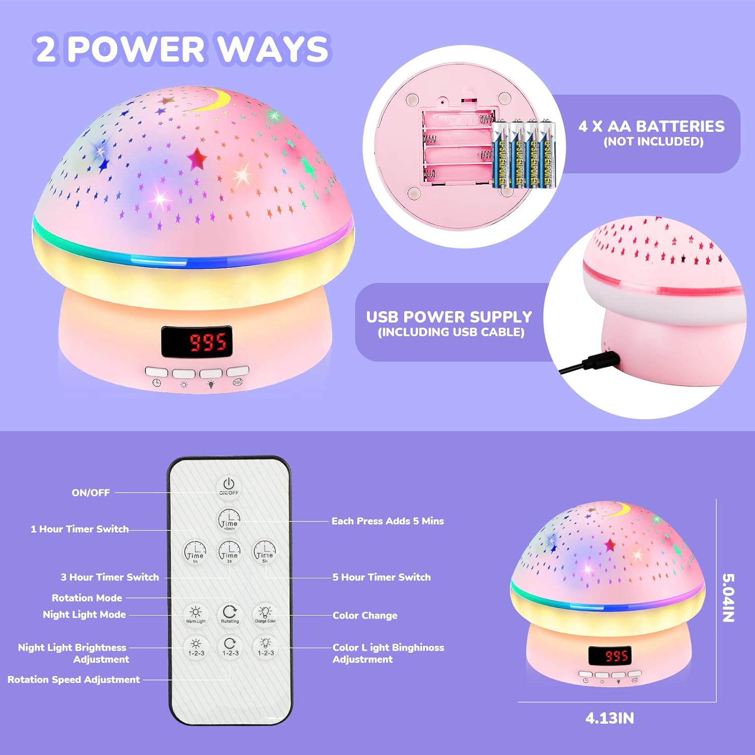 MINGKIDS Child-Safe Mushroom Night Light – FAA-Certified Non-Toxic Star Projector, No Flame No Heat for Nursery
