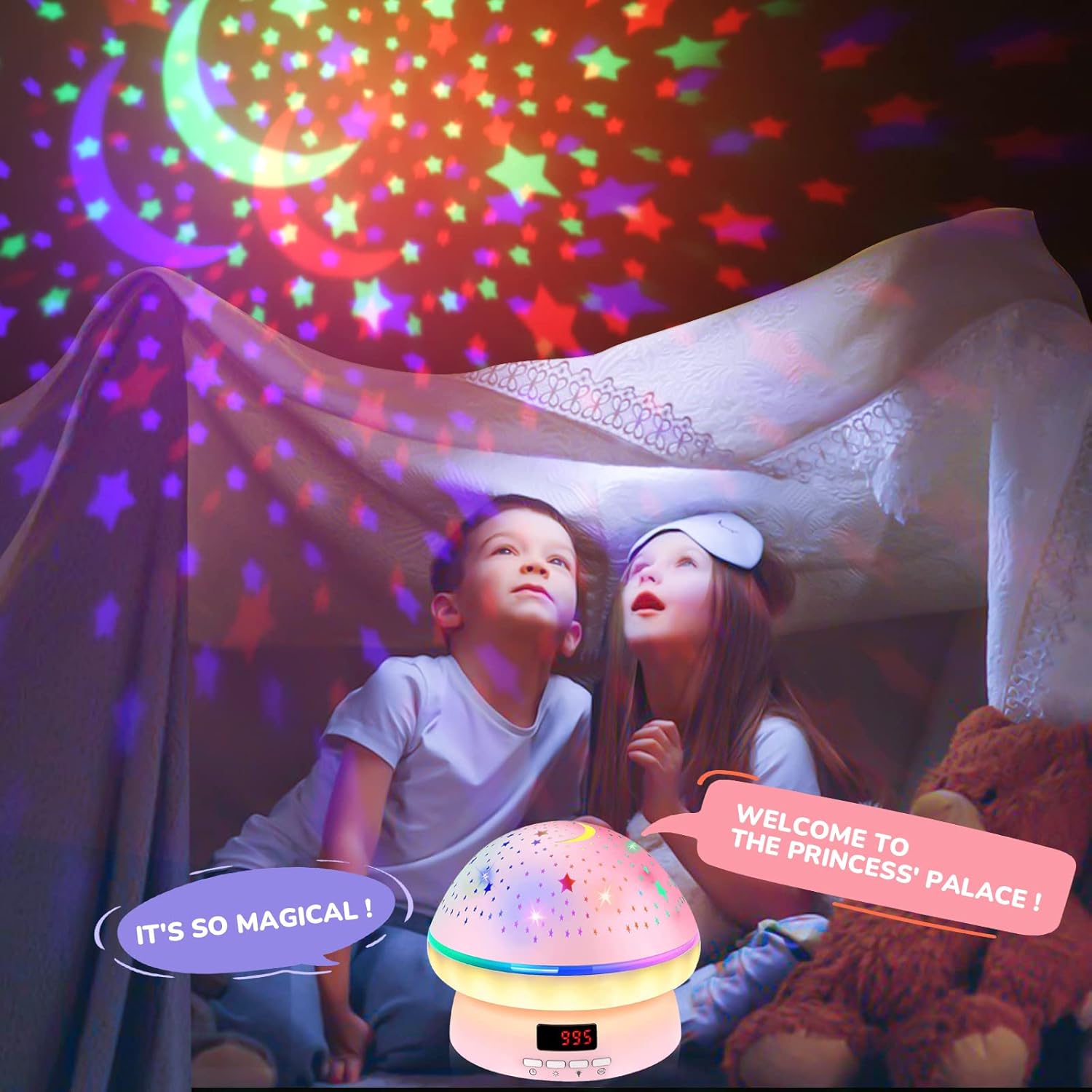 MINGKIDS Child-Safe Mushroom Night Light – FAA-Certified Non-Toxic Star Projector, No Flame No Heat for Nursery