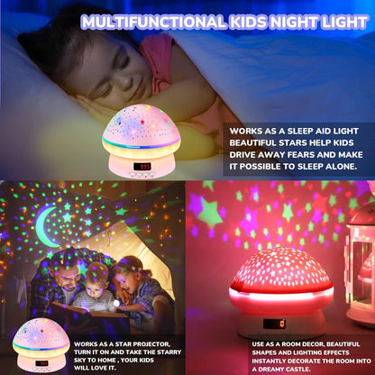 MINGKIDS Child-Safe Mushroom Night Light – FAA-Certified Non-Toxic Star Projector, No Flame No Heat for Nursery