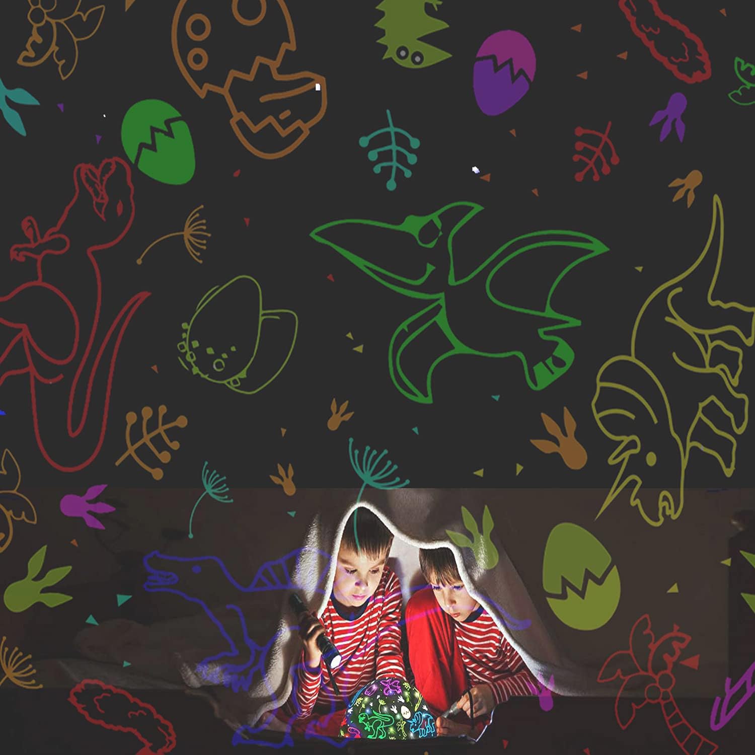 MINGKIDS Rotating Projector Night Light – Themed Birthday Gift for Boys Who Love Dinos and Vehicles