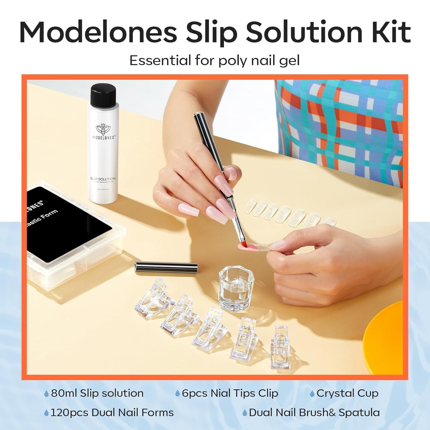 Modelones Poly Gel Slip Solution 120ml – Non-Irritating Self-Care Kit for Sensitive Skin and Relaxing Nail Sessions