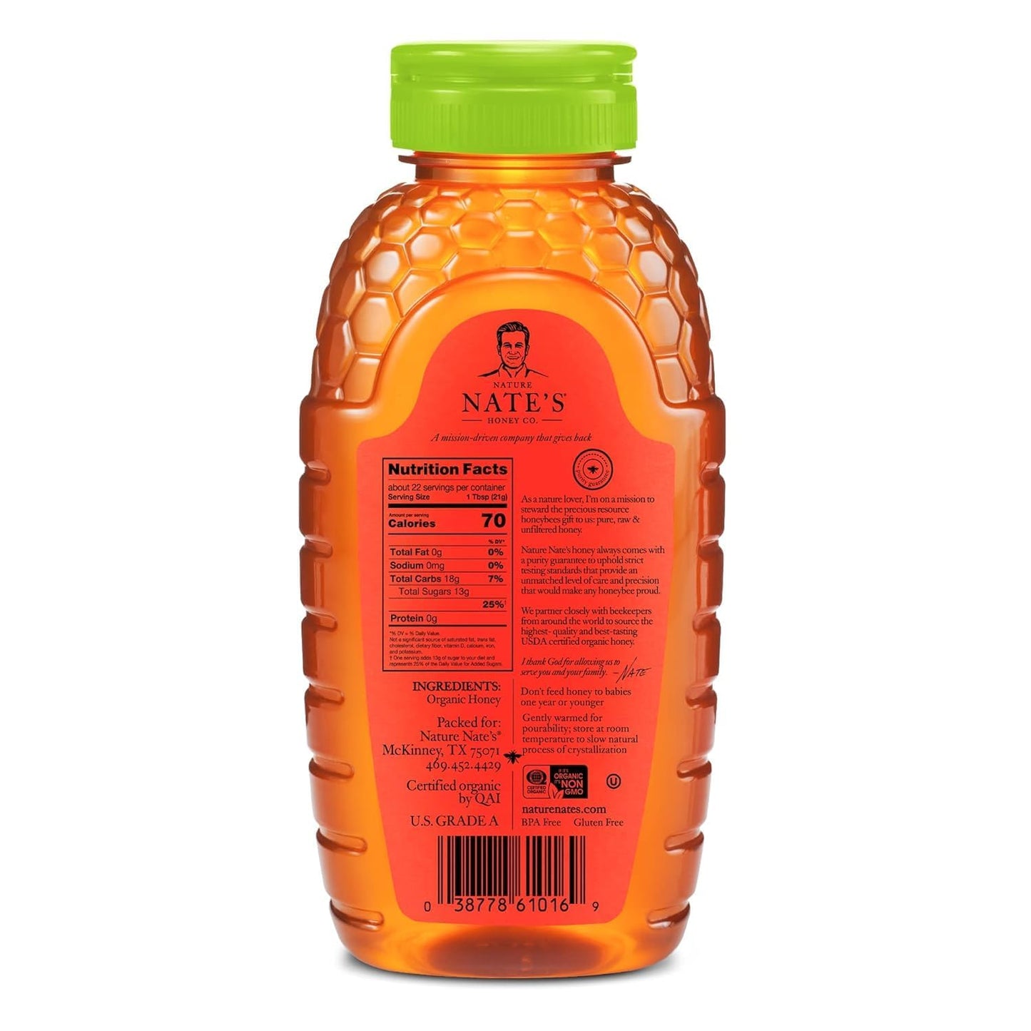 Nate's Organic 100% Pure Honey – Holistic Morning Counter Essential, Calm Replacement for Refined Sugar