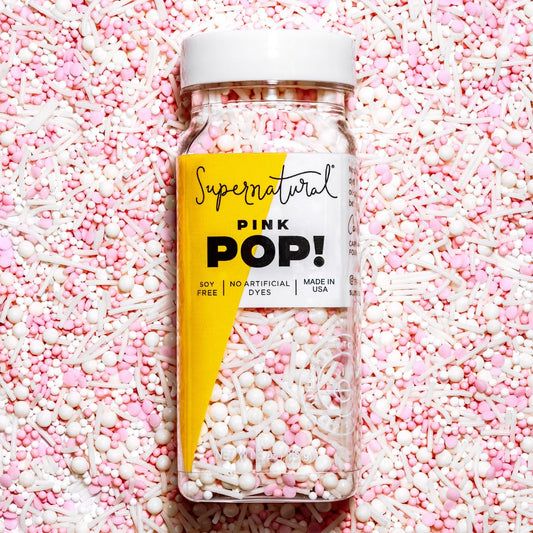 natural color blend of pink and peach nonpareils, pearls, and sugar strands