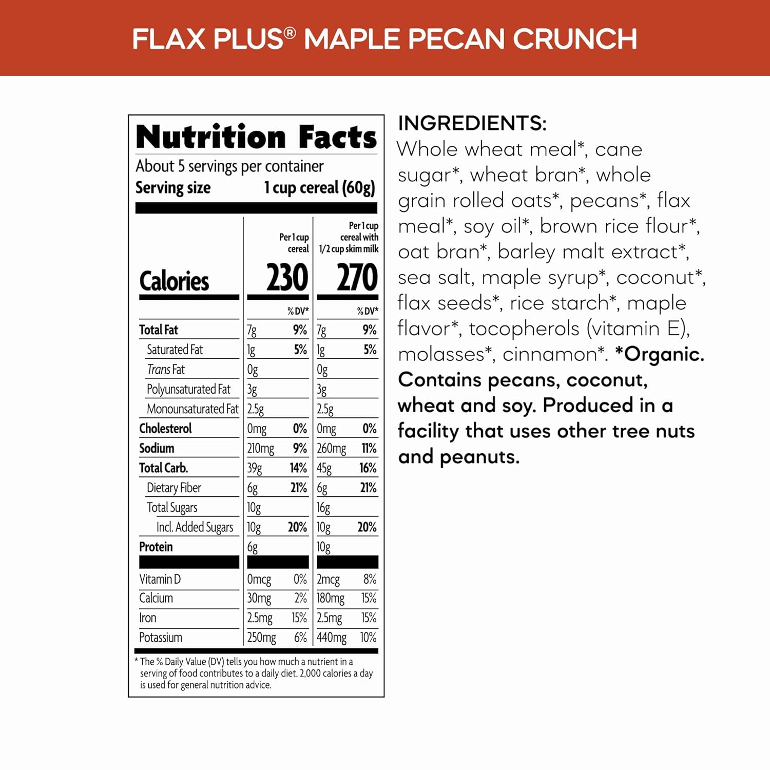 Nature's Path Organic Flax Plus Maple Pecan Crunch Cereal – Organic No-Artificial-Anything Cereal for Kids' Breakfast