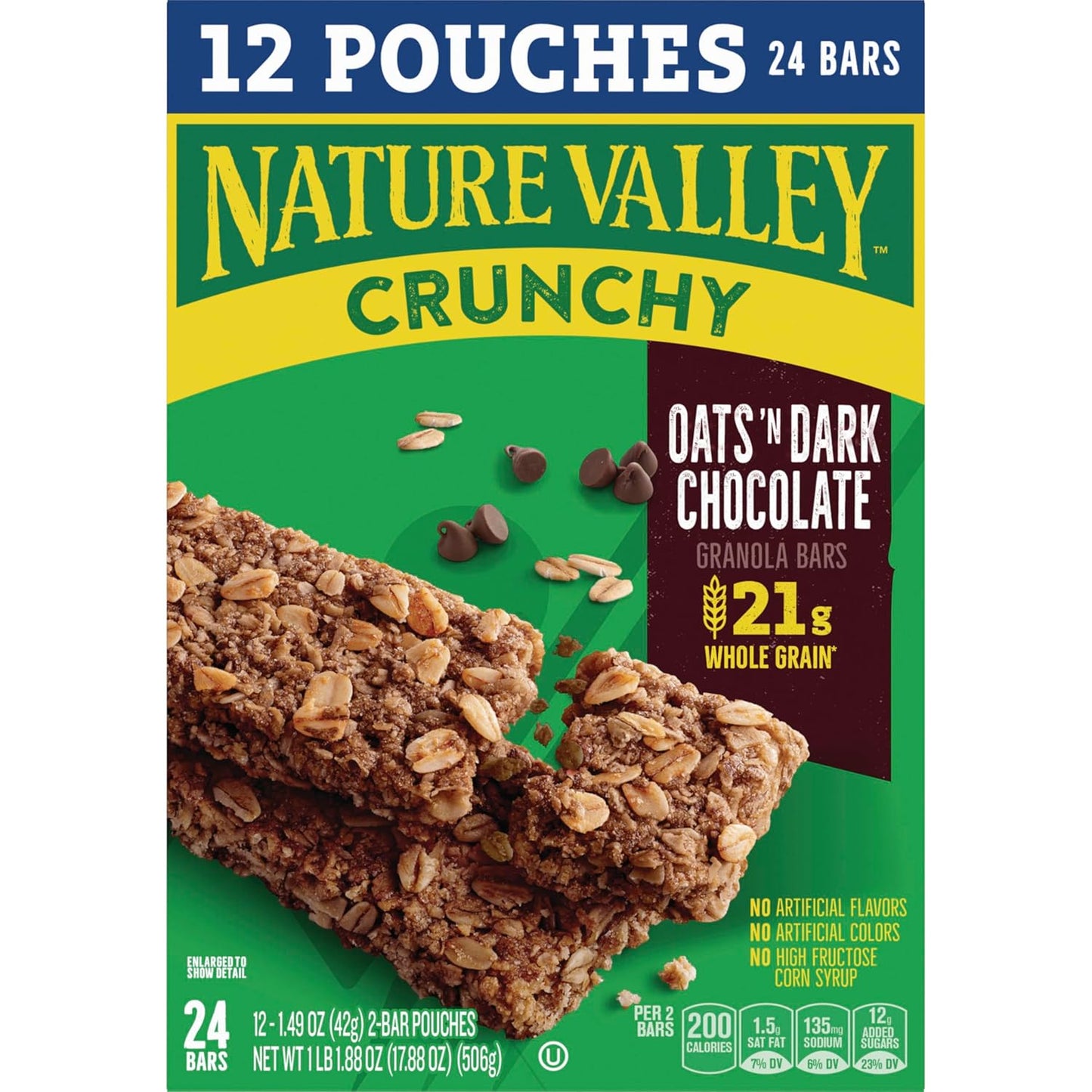 Nature Valley Crunchy Granola Bars, Oats 'n Dark Chocolate – No Artificial Flavors Family Snack for Lunch Box and Pantry