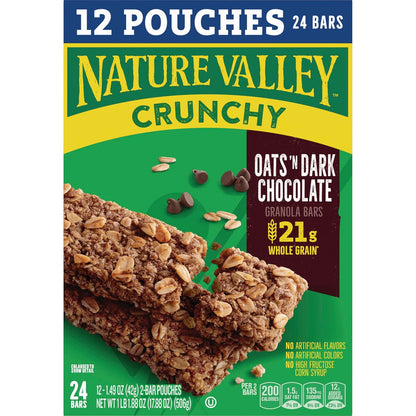 Nature Valley Crunchy Granola Bars, Oats 'n Dark Chocolate – No Artificial Flavors Family Snack for Lunch Box and Pantry