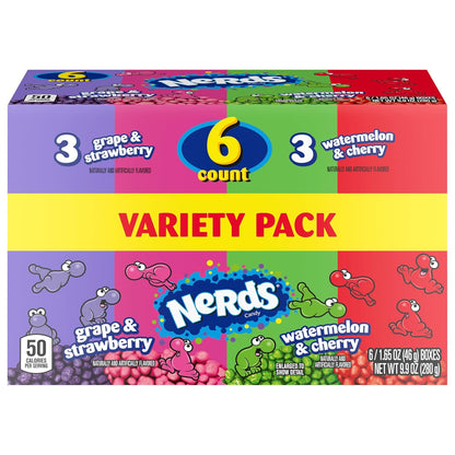 NERDS Dual Flavor Pack – Fun Care Package Gift for Coworkers and Friends, Individually Wrapped Grape Strawberry Watermelon Cherry, 6 Boxes