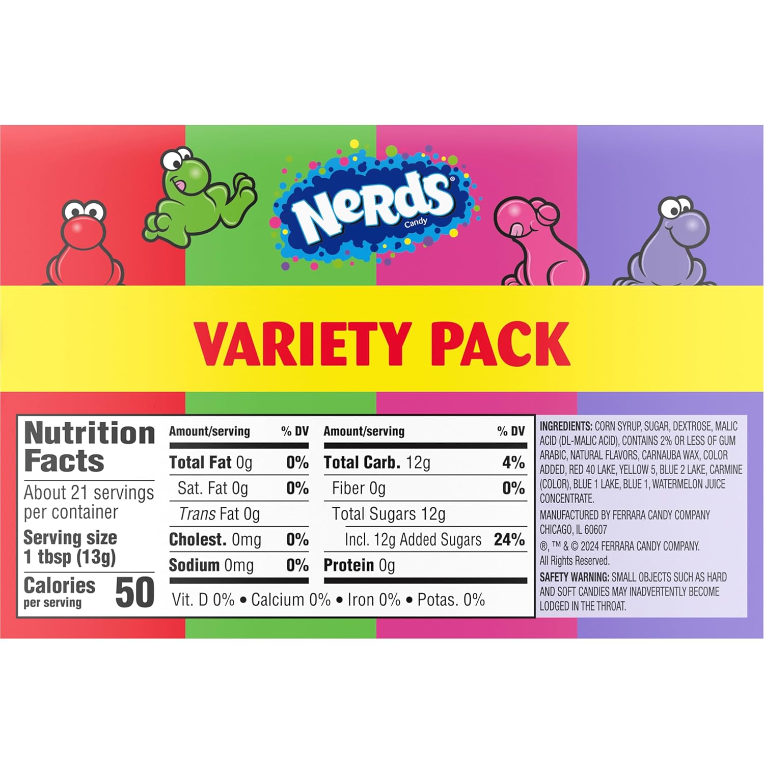 NERDS Dual Flavor Pack – Fun Care Package Gift for Coworkers and Friends, Individually Wrapped Grape Strawberry Watermelon Cherry, 6 Boxes