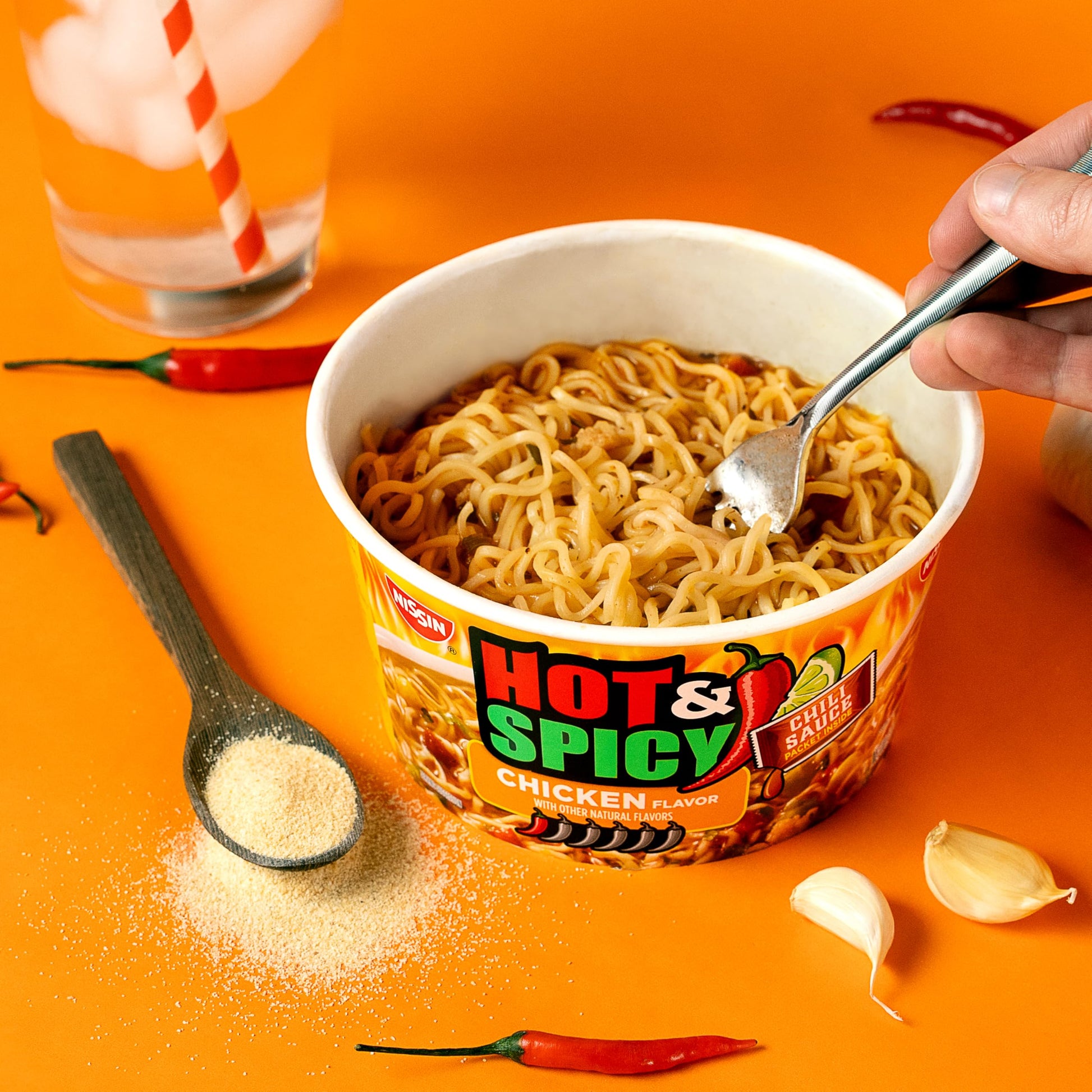Nissin Hot & Spicy Fire Wok Sizzlin' Rich Pork – Portable Lunch for Outdoor Adventures, Variety 6-Pack