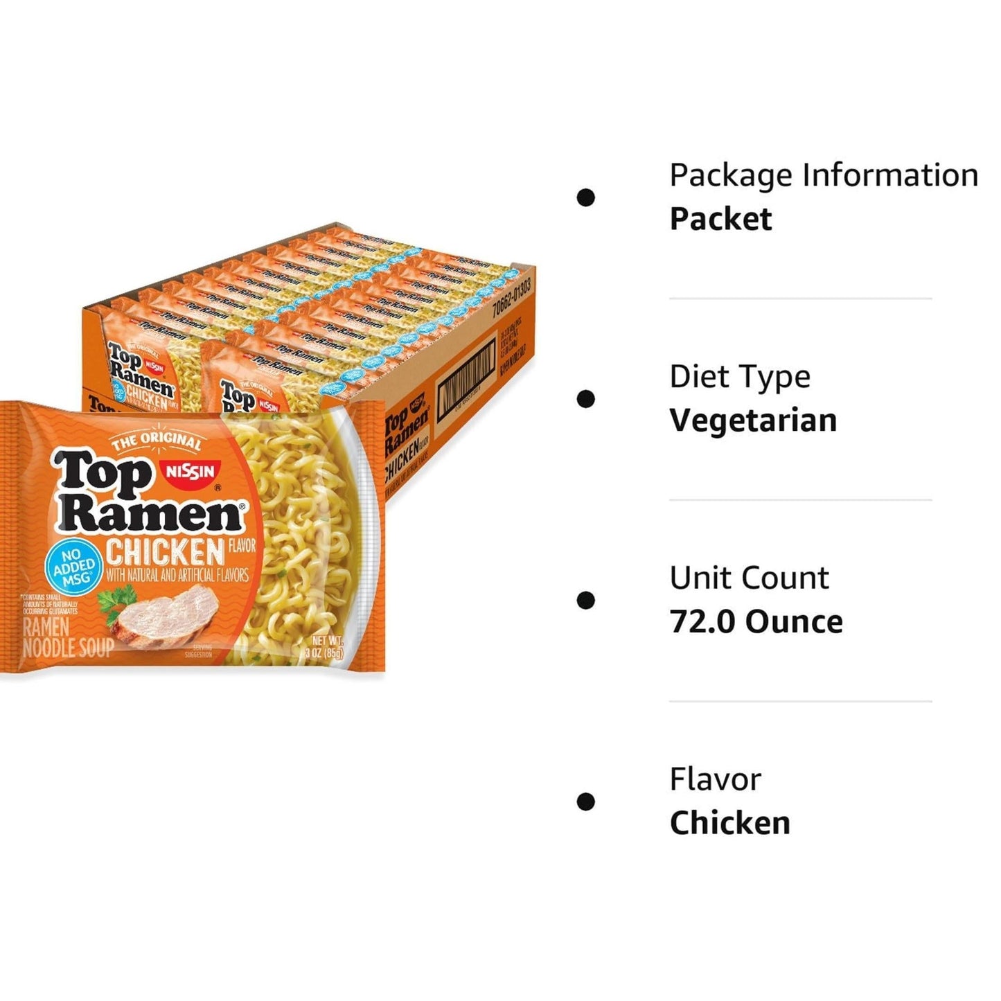 Nissin Top Ramen Bowl – Clean-Label Pantry Staple with No Added MSG, Chicken Flavor 6-Pack