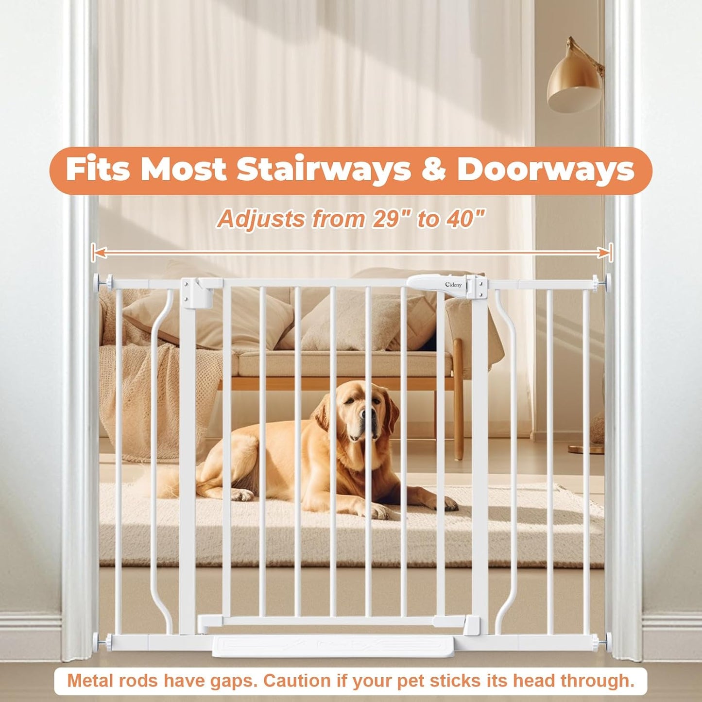 No Drill Baby Gate for Stairs and Doorways, Auto-Close Safety Gate 29-40 Inch Adjustable Width with Wall Cups, Indoor Dog Gate for Kids and Pets
