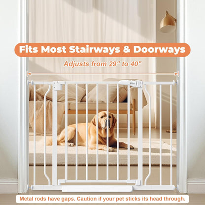 No Drill Baby Gate for Stairs and Doorways, Auto-Close Safety Gate 29-40 Inch Adjustable Width with Wall Cups, Indoor Dog Gate for Kids and Pets