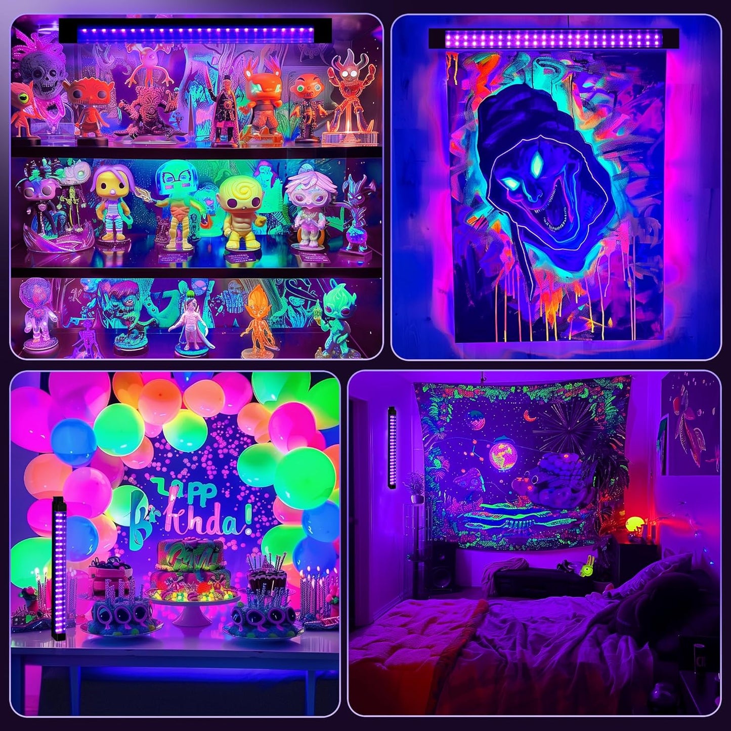 No Heat LED Black Light Bar 1ft, Safe UV Light for Playroom Crafts and Kids Sleepover Party