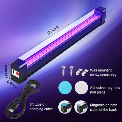 No Heat LED Black Light Bar 1ft, Safe UV Light for Playroom Crafts and Kids Sleepover Party